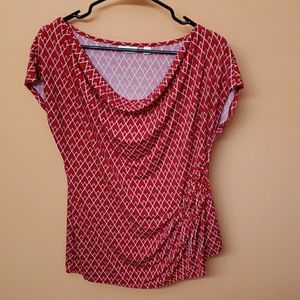 New York & Company Red and White cowl neck top